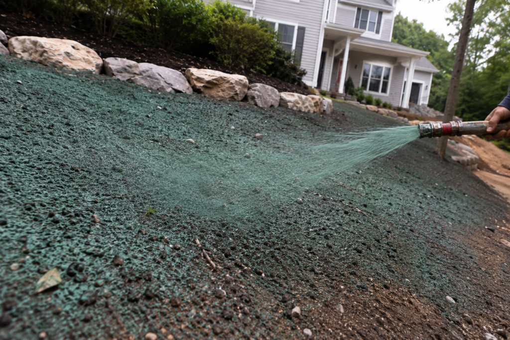 Hydroseeding on lawn