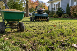 Mowing after overseeing and aeration